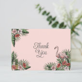 Hawaïaanse Flamingo & Hibiscus Blush Roze Bedankt (Staand voorkant)