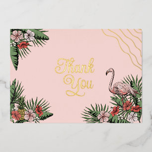 Hawaiaanse Flamingo & Hibiscus Roze & Gouden Bedan Folie Uitnodiging