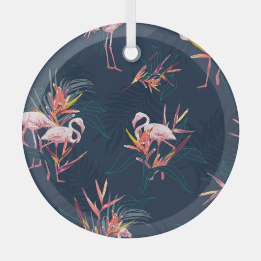 Hawaïaanse flamingo: kunstwerk glas ornament (Voorkant)