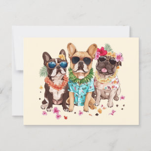 Hawaiaanse Franse Bulldogs Bloemen Lei Briefkaart