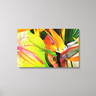 Hawaïaanse gekko op tropische bloemen canvas afdruk