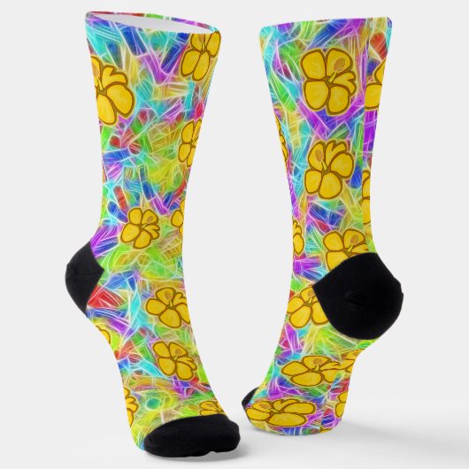 Hawaiaanse Gele Bloemen Sokken (Gebogen)