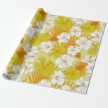 Hawaiaanse Gele Hibiscus Bloem Tropisch Cadeaupapier<br><div class="desc">Kleurrijk bloemengeschenkpapier met een patroon van gele en witte Hawaiaanse Hibiscus staatsbloemen,  over oranje palmbladeren</div>