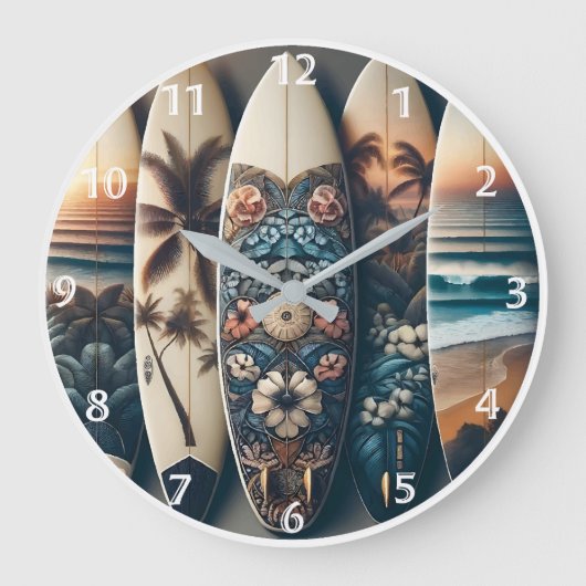 Hawaiaanse geschilderde surfplanken grote klok (Voorkant)