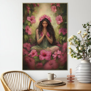 Hawaïaanse Godin Laka Roze Hibiscus Bos Kunst Poster