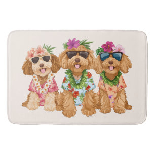 Hawaiaanse Goldendoodle Honden Bloemen Lei Badmat