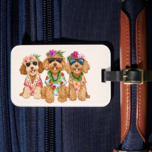 Hawaiaanse Goldendoodle Honden Bloemen Lei Bagagelabel