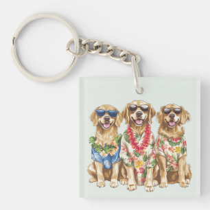 Hawaiaanse Goud Retriever Honden Bloemen Lei Sleutelhanger