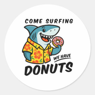 Hawaiaanse haai met donut grappig surfen ronde sticker