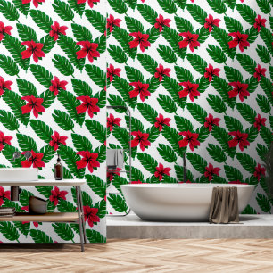 Hawaïaanse hibiscus bloem blad groen patroon behang