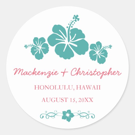 Hawaïaanse Hibiscus bruiloft Ronde Sticker (Voorkant)