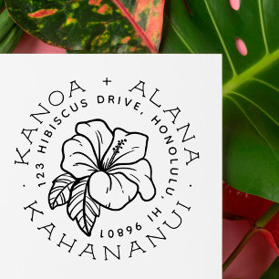 Hawaïaanse Hibiscus   Terugkeeradres echtpaar Rubberstempel