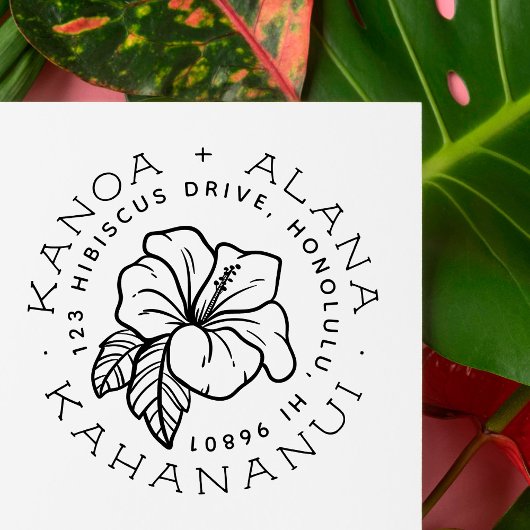 Hawaïaanse Hibiscus | Terugkeeradres echtpaar Rubberstempel