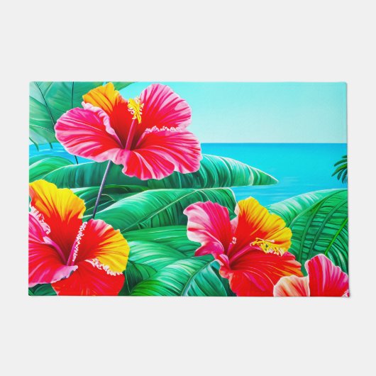Hawaïaanse Hibiscus tropische bloemen Deurmat (Voorkant)