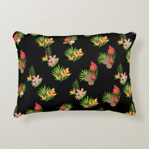 Hawaïaanse Hibiscus Tropische Bloemen op Zwart Accent Kussen