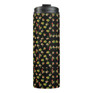 Hawaïaanse Hibiscus Tropische Bloemen op Zwart Thermosbeker