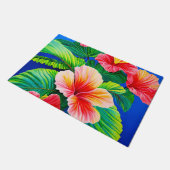Hawaïaanse hibiscus tropische rode bloemen en groe deurmat (Schuin)