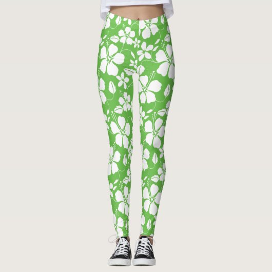 HAWAIAANSE HULA (HIBISCUS) LIMOEN LEGGINGS (Voorkant)
