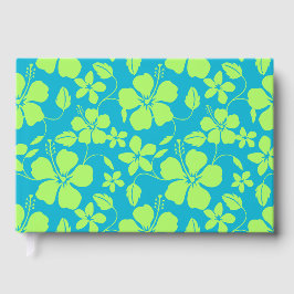 HAWAIAANSE HULA (HIBISCUS) PATROON IN TEAL EN LIMO GASTENBOEK