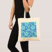 HAWAIAANSE HULA (HIBISCUS) PERIWINKEL/TEAL TOTE BAG (Voorkant (product))