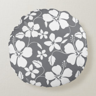 HAWAIAANSE HULA (HIBISCUS) PEWTER ROND KUSSEN