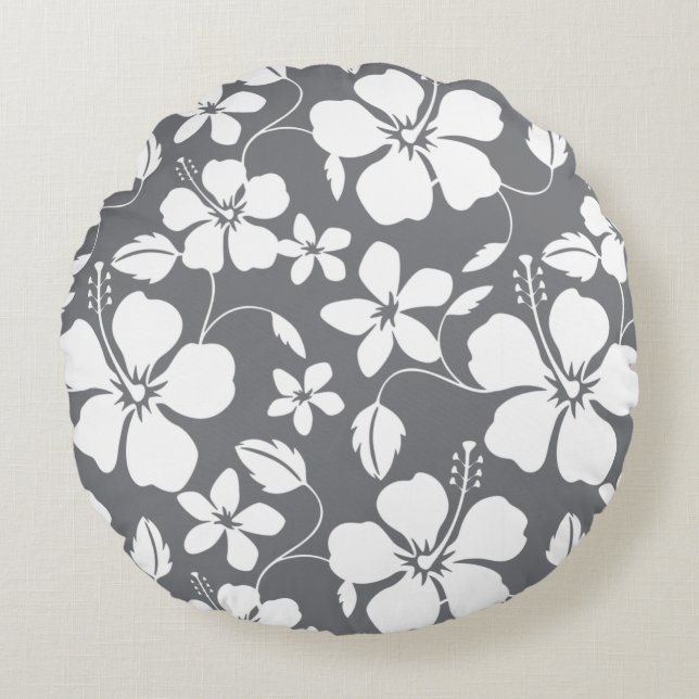 HAWAIAANSE HULA (HIBISCUS) PEWTER ROND KUSSEN (Voorkant)