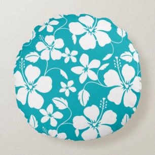 HAWAIAANSE HULA (HIBISCUS) TEAL ROND KUSSEN