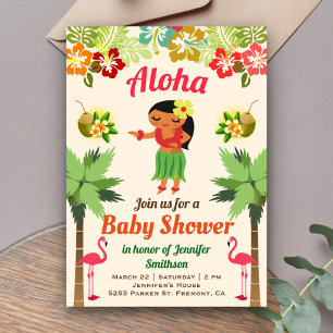Hawaiaanse Hula Meisje Luau Baby Shower Uitnodigin Kaart
