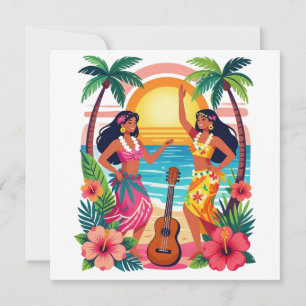 Hawaiaanse Hula Zonsondergang Strand Tropische Dan Kaart