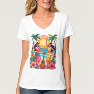 Hawaiaanse Hula Zonsondergang Strand Tropische Dan T-shirt