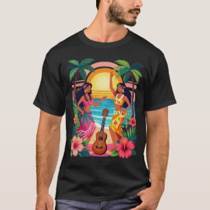 Hawaiaanse Hula Zonsondergang Strand Tropische Dan T-shirt