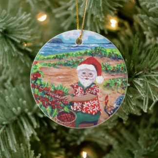 Hawaiaanse Kerstman en koffie Mele Kalikimaka Keramisch Ornament