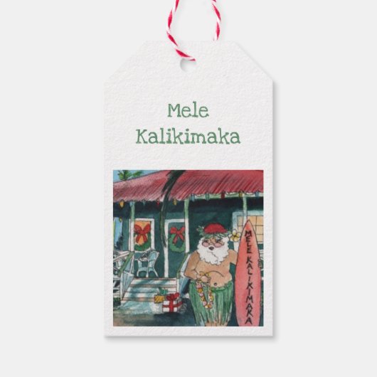 Hawaïaanse Kerstman Mele Kalikimaka Cadeaulabel (Achterkant)