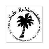 Hawaïaanse Kerstmis Adresstempel Palm Tree Ronde Zelfinktende Stempel (Design)