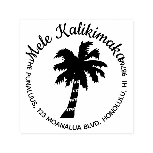 Hawaïaanse Kerstmis Adresstempel Palm Tree Ronde Zelfinktende Stempel (Design)