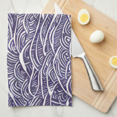 Hawaïaanse Linocut Waves en Surf Theedoek (Quarter Fold)