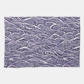 Hawaïaanse Linocut Waves en Surf Theedoek (Horizontaal)