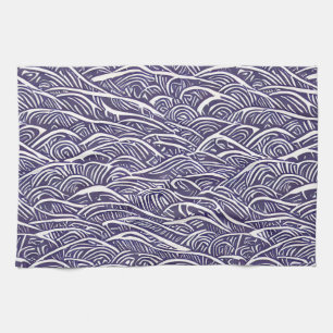 Hawaïaanse Linocut Waves en Surf Theedoek