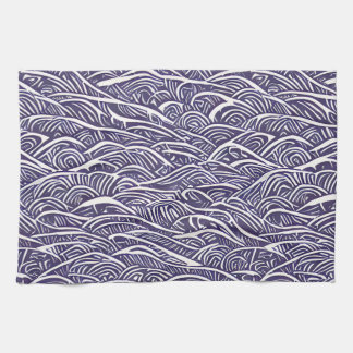 Hawaïaanse Linocut Waves en Surf Theedoek