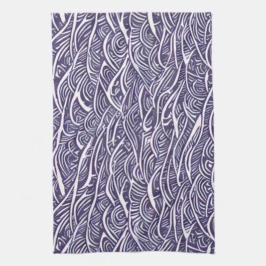 Hawaïaanse Linocut Waves en Surf Theedoek (Verticaal)