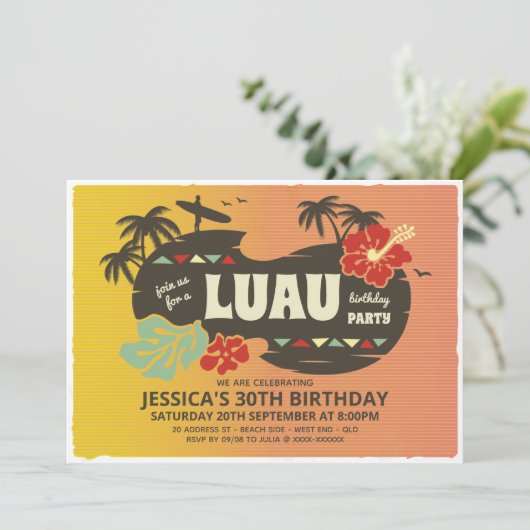 Hawaiaanse Luau Feest Uitnodiging (Staand voorkant)