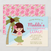 Hawaiaanse Luau Hula Meisje Verjaardagsuitnodiging Kaart (Voorkant / Achterkant)