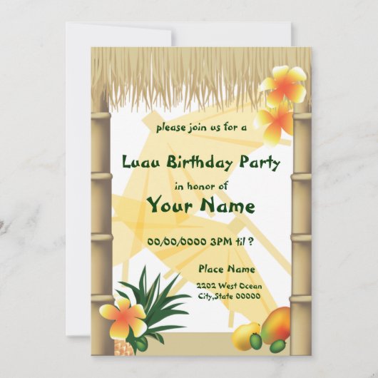Hawaiaanse Luau Tiki Hut Tropische Verjaardag Kaart (Voorkant)