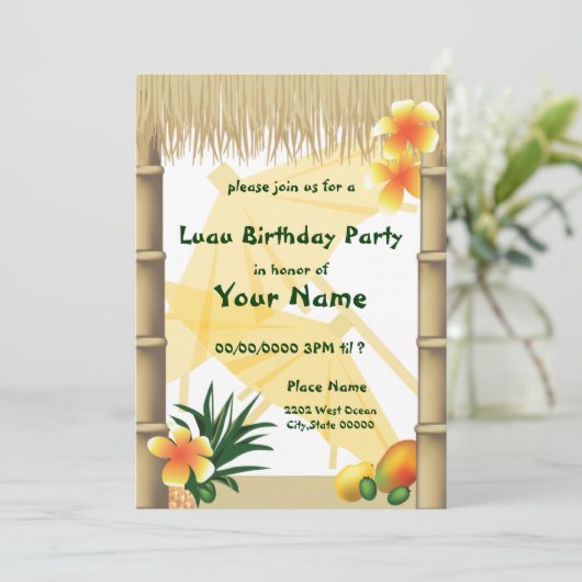 Hawaiaanse Luau Tiki Hut Tropische Verjaardag Kaart (Staand voorkant)