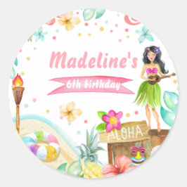 Hawaiaanse Luau Verjaardag Tropisch Zwembadfeestje Ronde Sticker