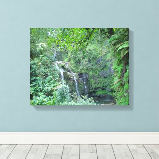 Hawaïaanse (Maui) waterval Canvas Afdruk (Insitu (Houten vloer))