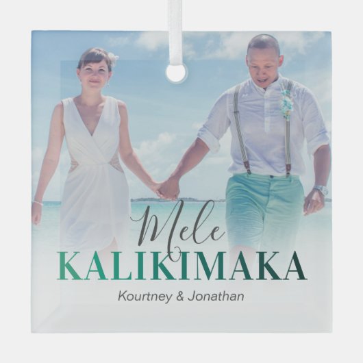 Hawaiaanse Mele Kalikimaka-foto Glas Ornament (Voorkant)
