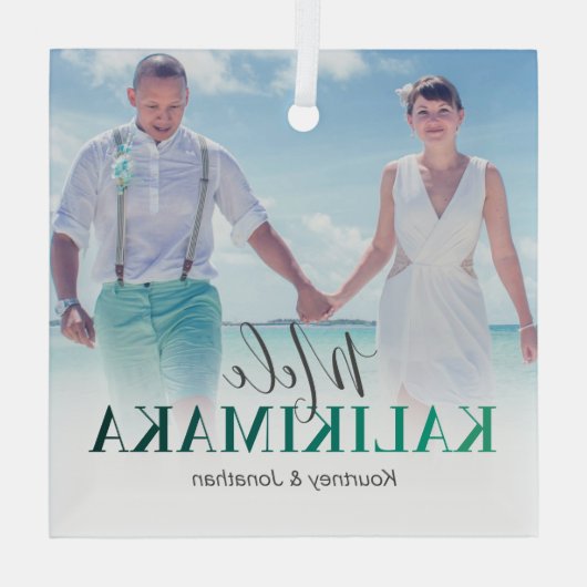 Hawaiaanse Mele Kalikimaka-foto Glas Ornament (Achterkant)