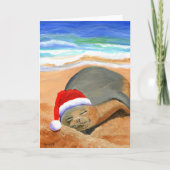 Hawaïaanse monniksrob op strand Mele Kalikimaka Kaart (Voorkant)