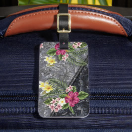 Hawaïaanse Monstera Tapa en Hibiscus Bagagelabel